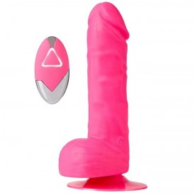 Розовый реалистик на присоске и с пультом ДУ PURRFECT SILICONE DELUXE REMOTE VIBE 7IN - 18 см.