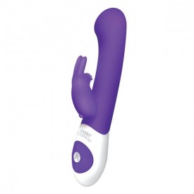 Фиолетовый стимулятор G-точки с клиторальным отростком The G-spot Rabbit - 22 см.