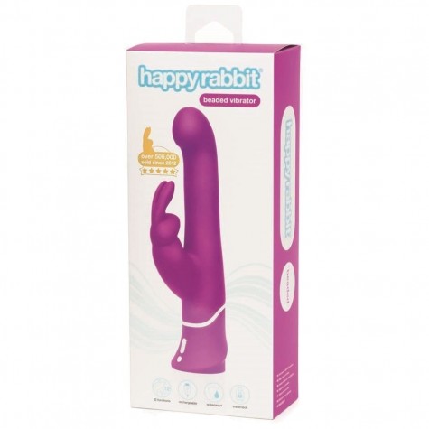 Фиолетовый вибратор с клиторальным стимулятором Beaded G-Spot Rechargeable Rabbit Vibrator - 24 см.